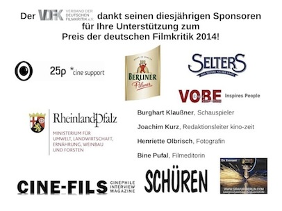 Sponsoren und UnterstützerInnen, Preis der deutschen Filmkritik 2014